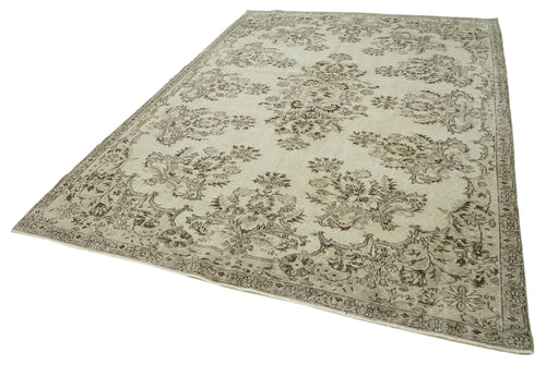 Handmade Area Rug - Vintage Beige Cotton Wool Turkish 7x10 Rug Size