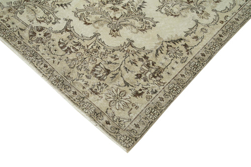 Handmade Area Rug - Vintage Beige Cotton Wool Turkish 7x10 Rug Size