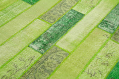 Handmade Area Rug - Green Patchwork Turkish Wool Carpet 5'9" x 8'0"