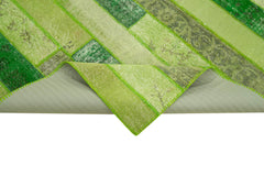 Handmade Area Rug - Green Patchwork Turkish Wool Carpet 5'9" x 8'0"