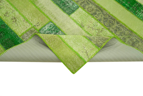 Handmade Area Rug - Green Patchwork Turkish Wool Carpet 5'9" x 8'0"