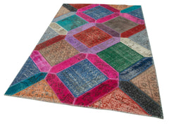 Kirk Yama Blue Patchwork Cotton Wool Handmade Area Rug 5'3'' x 8'0''