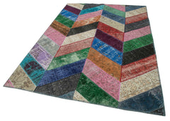 Kirk Yama Blue Patchwork Cotton Wool Handmade Area Rug 5'7'' x 8'1''