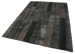 Kirk Yama Black Patchwork Cotton Wool Handmade Area Rug 5'7'' x 8'0''