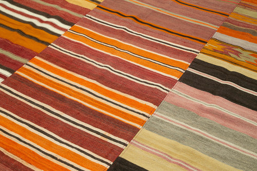 Kirk Yama Orange Patchwork Cotton Wool Handmade Area Rug 9'10'' x 13'5''