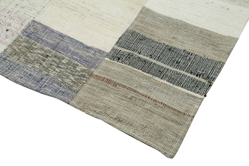 Handmade Area Rug - Turkish Patchwork Cotton Wool Neutral Beige Carpet 5'7''x8'6''