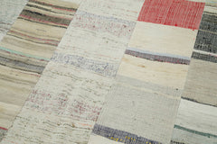 Handmade Area Rug - Turkish Patchwork Cotton Wool Neutral Beige Carpet 5'7''x8'6''