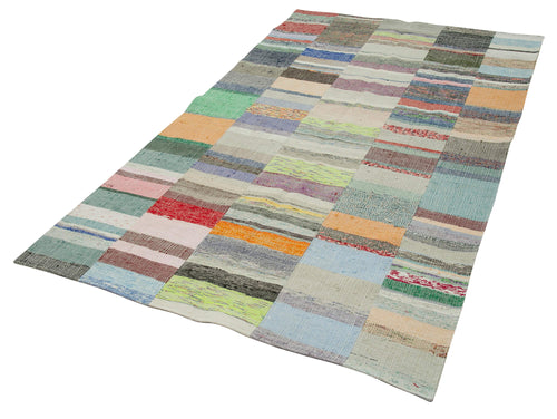 Kirk Yama Grey Patchwork Cotton Wool Handmade Area Rug 5'2'' x 8'6''
