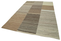 Kirk Yama Brown Patchwork Cotton Wool Handmade Area Rug 6'7'' x 10'1''