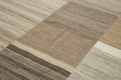 Kirk Yama Brown Patchwork Cotton Wool Handmade Area Rug 6'7'' x 10'1''