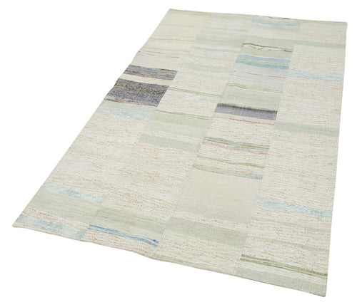 Kirk Yama Beige Patchwork Cotton Wool Handmade Area Rug 4'3'' x 6'11''