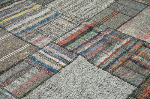 Kirk Yama Grey Patchwork Cotton Wool Handmade Area Rug 10'10'' x 13'5''