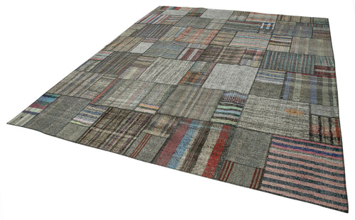 Handmade Area Rug - Kirk Yama Grey Patchwork Cotton Wool Carpet 10'9''x13'8''
