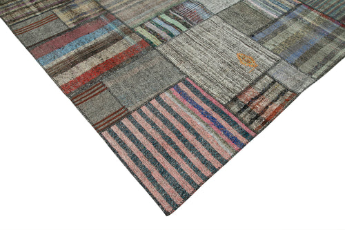 Handmade Area Rug - Kirk Yama Grey Patchwork Cotton Wool Carpet 10'9''x13'8''