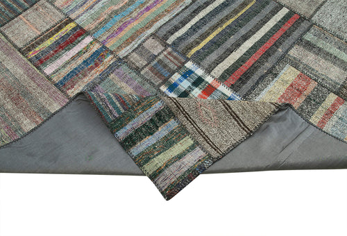 Handmade Area Rug - Kirk Yama Grey Patchwork Cotton Wool Carpet 10'9''x13'8''