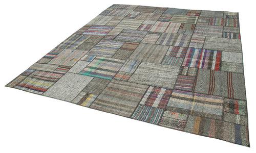 Kirk Yama Grey Patchwork Cotton Wool Handmade Area Rug 10'10'' x 13'6''