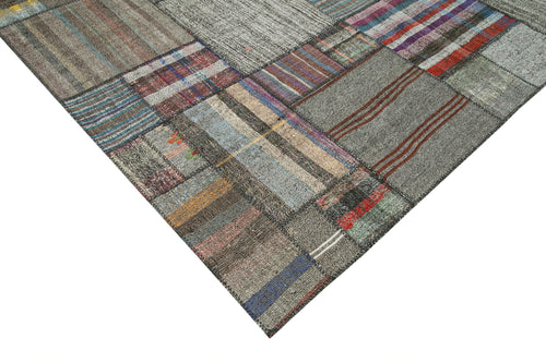 Kirk Yama Grey Patchwork Cotton Wool Handmade Area Rug 10'10'' x 13'6''