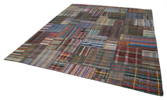 Kirk Yama Brown Patchwork Cotton Wool Handmade Area Rug 10'9'' x 13'5''