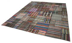 Kirk Yama Grey Patchwork Cotton Wool Handmade Area Rug 10'10'' x 13'6''