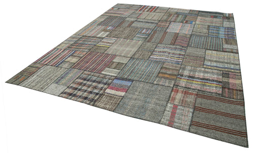 Kirk Yama Grey Patchwork Cotton Wool Handmade Area Rug 10'10'' x 13'8''