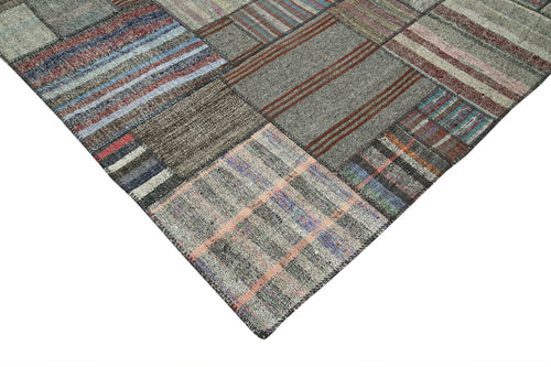 Handmade Area Rug – Grey Patchwork Carpet 10'9"x13'7" Durable Wool Cotton Weave