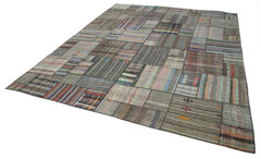 Kirk Yama Grey Patchwork Cotton Wool Handmade Area Rug 10'10'' x 13'7''