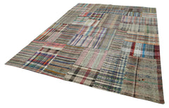 Handmade Area Rug - Kirk Yama Grey Patchwork Wool Cotton Carpet 8'9''x11'9''