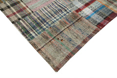 Handmade Area Rug - Kirk Yama Grey Patchwork Wool Cotton Carpet 8'9''x11'9''