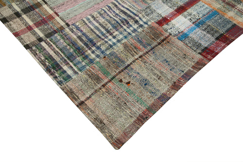 Handmade Area Rug - Kirk Yama Grey Patchwork Wool Cotton Carpet 8'9''x11'9''