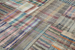 Handmade Area Rug - Kirk Yama Grey Patchwork Wool Cotton Carpet 8'9''x11'9''