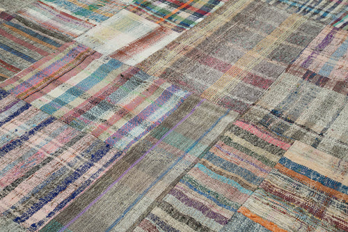 Handmade Area Rug - Kirk Yama Grey Patchwork Wool Cotton Carpet 8'9''x11'9''