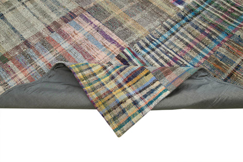 Handmade Area Rug - Kirk Yama Grey Patchwork Wool Cotton Carpet 8'9''x11'9''