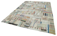 Handmade Area Rug - Grey Patchwork Cotton Wool Vintage Handwoven Carpet 7'10''x11'6''