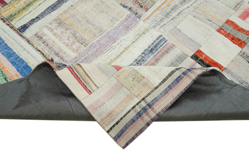 Handmade Area Rug - Grey Patchwork Cotton Wool Vintage Handwoven Carpet 7'10''x11'6''