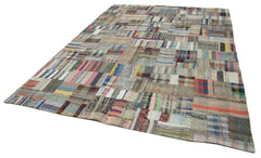 Kirk Yama Grey Patchwork Cotton Wool Handmade Area Rug 7'11'' x 11'6''