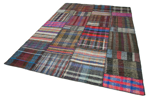 Handmade Area Rug - Kirk Yama Grey Patchwork Cotton Wool Carpet 6'9'' x 10'2''