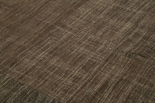 Striped Kilim Brown Striped Goat Hair Handmade Rug 7'10'' x 11'10''