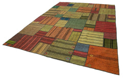 Handmade Area Rug - Kirk Yama Grey Patchwork Cotton Wool Carpet 8'2'' x 11'6''