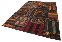 Kirk Yama Black Patchwork Cotton Wool Handmade Area Rug 7'4'' x 10'10''