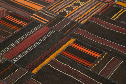 Kirk Yama Black Patchwork Cotton Wool Handmade Area Rug 7'4'' x 10'10''