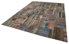 Kirk Yama Grey Patchwork Cotton Wool Handmade Area Rug 8'7'' x 12'5''