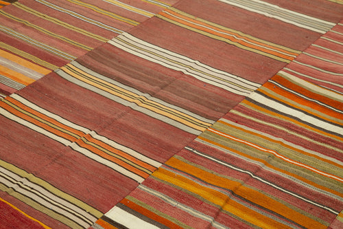 Kirk Yama Orange Patchwork Cotton Wool Handmade Area Rug 9'10'' x 13'1''