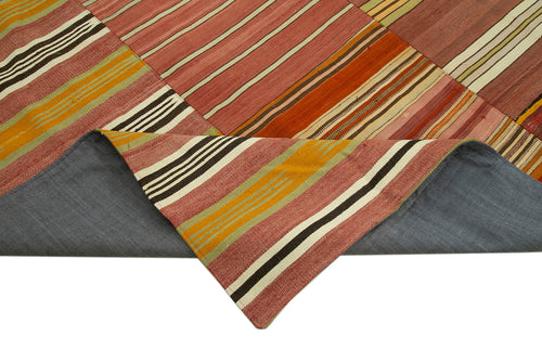 Kirk Yama Orange Patchwork Cotton Wool Handmade Area Rug 9'10'' x 13'1''