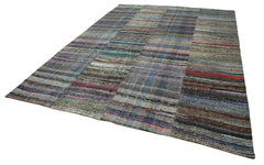 Handmade Area Rug | Vintage Cotton Wool Rug - Grey Patchwork Carpet 8x12 ft