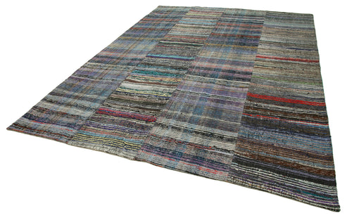 Handmade Area Rug | Vintage Cotton Wool Rug - Grey Patchwork Carpet 8x12 ft