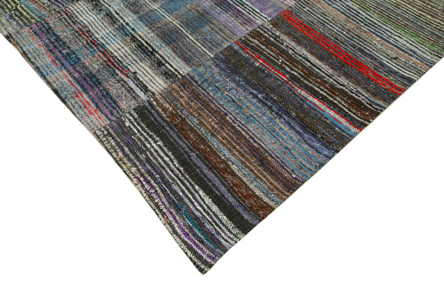 Handmade Area Rug | Vintage Cotton Wool Rug - Grey Patchwork Carpet 8x12 ft