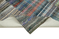 Handmade Area Rug | Vintage Cotton Wool Rug - Grey Patchwork Carpet 8x12 ft