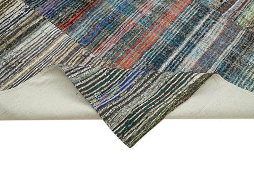 Handmade Area Rug | Vintage Cotton Wool Rug - Grey Patchwork Carpet 8x12 ft