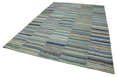 Handmade Area Rug - Kirk Yama Grey Patchwork Cotton Wool Carpet 7'7'' x 11'3''