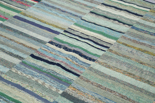 Handmade Area Rug - Kirk Yama Grey Patchwork Cotton Wool Carpet 7'7'' x 11'3''